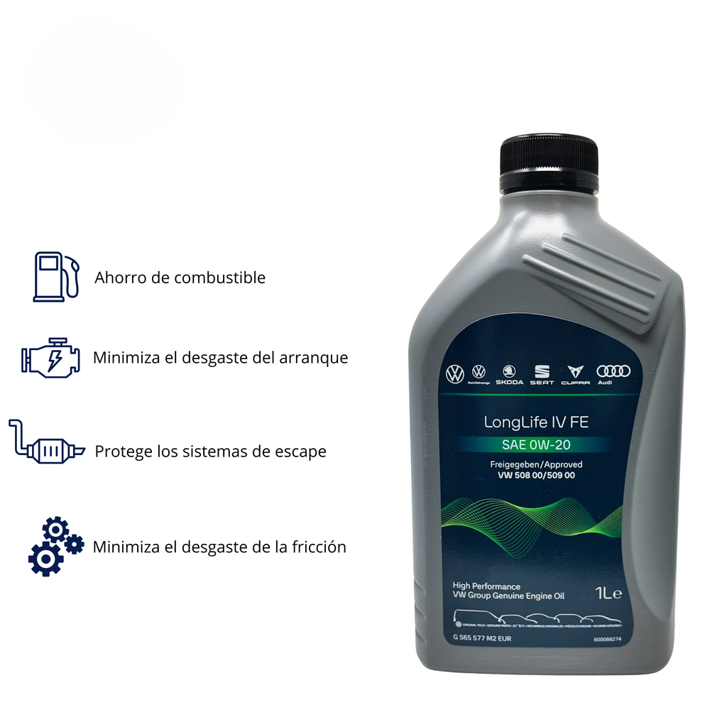 Aceite motor 0W20 Volkswagen 1L | VW 508.00/509.00, Long Life IV FE (GR65577M2EUR)
