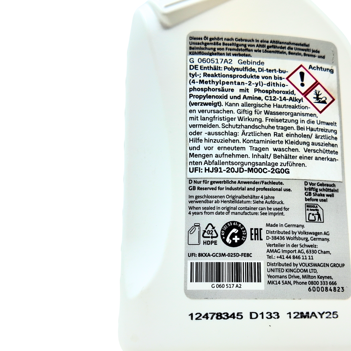 Axle/differential oil Volkswagen | 1L lubricant for axles and differentials (G060517A2)